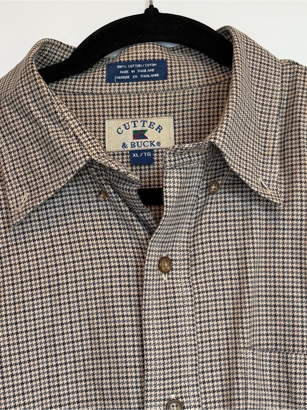 Vintage Cutter & Buck Men’s Houndstooth Button-Down Shirt - Brown & Black